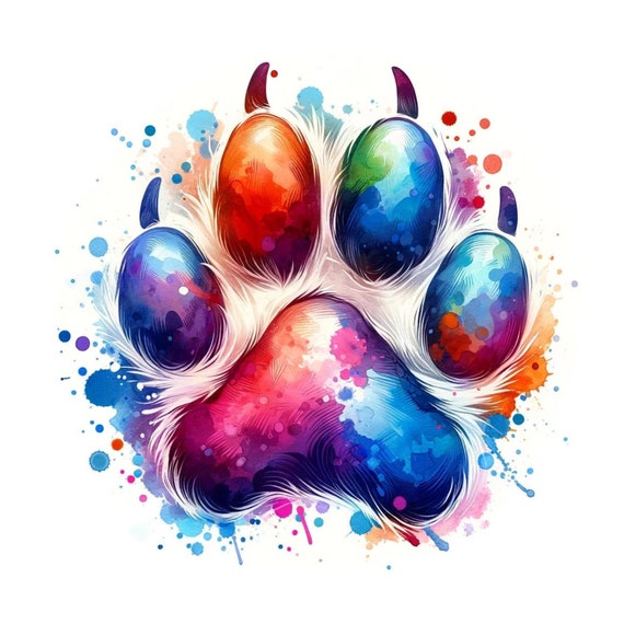 Colorful Paw Print Clipart – Animal Tracks Art (Digital Download) Set of 12 JPGs