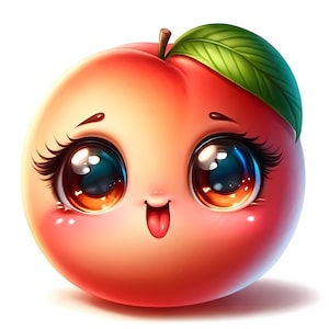 Clipart pêche mignon | 12 fichiers JPG de haute qualité | Lot de cliparts pêche mignon kawaii | Art pour chambre d'enfant | Art fruité | Imprimables | Utilisation commerciale