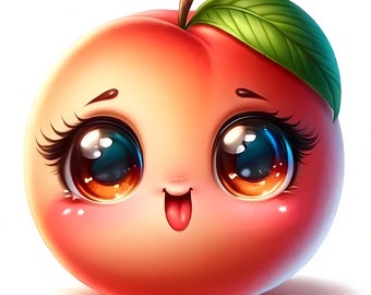 Kawaii Peach Clipart | Fruit JPG (Digital Download)