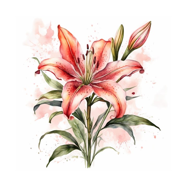 Stargazer Lily Clipart - 12 Premium JPGs - Instant Digital Downloads for Card Making, Mixed Media, and Digital Paper Crafts, Commercial Use.