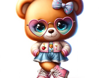 10 Teddy Bear Girl Clipart: Kawaii Kids Room Art (JPG Digital Download)