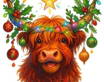 14 Christmas Highland Cow Clipart: Holiday Farm PNG (Digital Download)