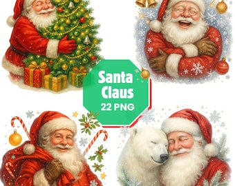 Watercolor Santa Claus Clipart: Christmas Card Design (PNG Digital Download)