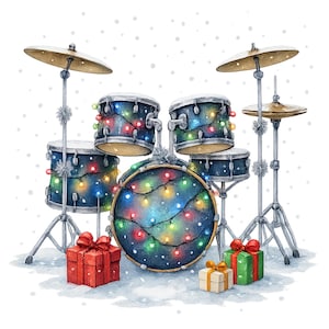 Christmas Drum Set Clipart: Festive Percussion, Holiday Drummer, Commercial Use, 12 PNG