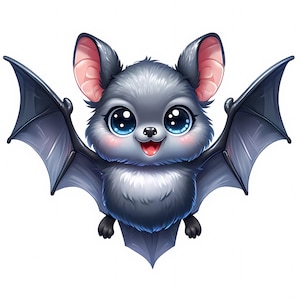 Uroczy nietoperz Clipart | 11 Wysokiej Jakości JPG | Fantazyjny Uroczy Pakiet Nietoperzy | Sztuka Ścienna | Sztuka Nocnych Stworzeń | Wydruki Cyfrowe | Wykorzystanie Komercyjne