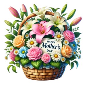 Glücklicher Muttertag Clipart, Blumen Glücklicher Muttertag PNG, Muttertag Blumenkorb Clipart, Muttertag Gruß, Sublimationsdesign