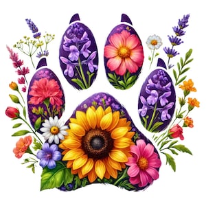 Imágenes prediseñadas de huellas de patas de acuarela / 11 diseños de alta calidad / Paquete de imágenes prediseñadas de huellas de patas florales / Huellas de patas de perro / Amante de las mascotas / Descarga digital