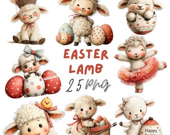 Adorable Lamb Easter Clipart: Festive Whimsical Graphics, Digital Download, 25 PNG