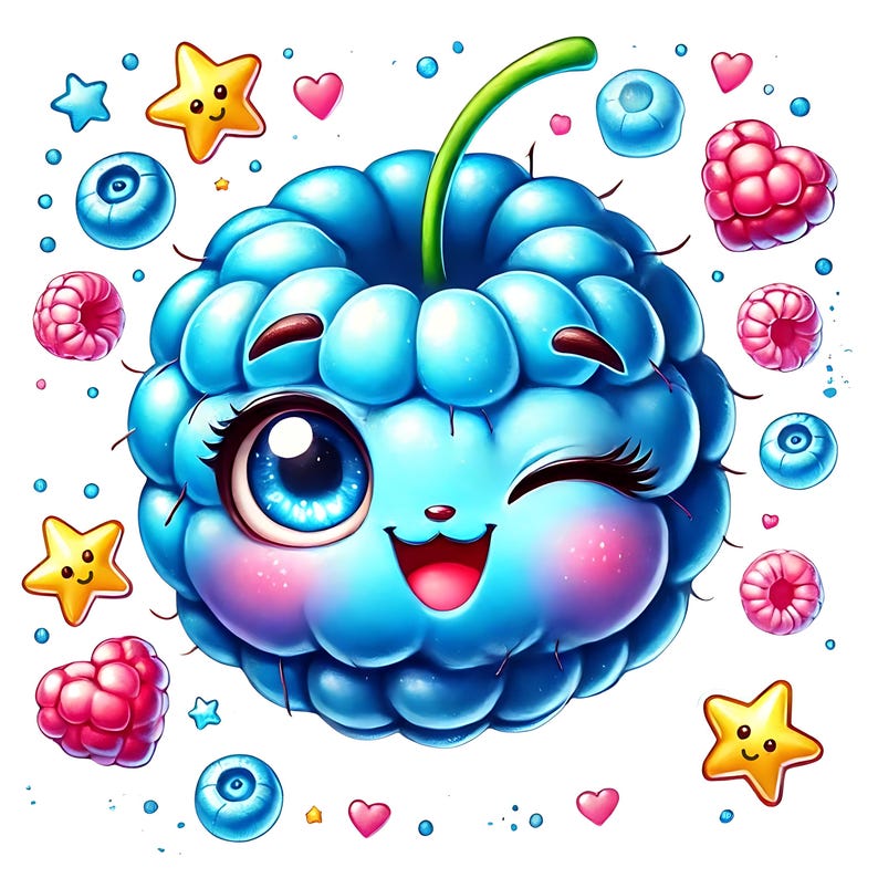 Cute Blue Raspberry Clipart | 11 High-quality Jpgs | Adorable Kawaii ...