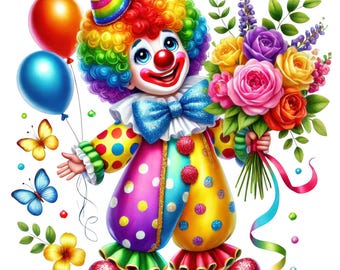 Birthday Clown Clipart, Festive Circus Design (15 PNG Digital Download)