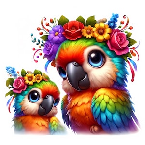 Cute Parrot Clipart | 10 High-Quality JPGs | Adorable Parrot Clipart Bundle | Paper craft | Wall Art Kids  | Printable | Commercial Use