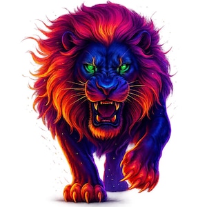 Clipart de Leão Neon, 10 PNGs de alta qualidade, Pacote de Leão Neon Vibrante e Brilhante, Arte de Leão, para impressão, Design de Sublimação de Leão, Uso Comercial