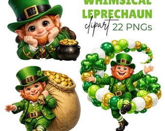 Whimsical Leprechaun Clipart, Funny St. Patrick’s Day Graphics (Digital Download – 22 PNG)