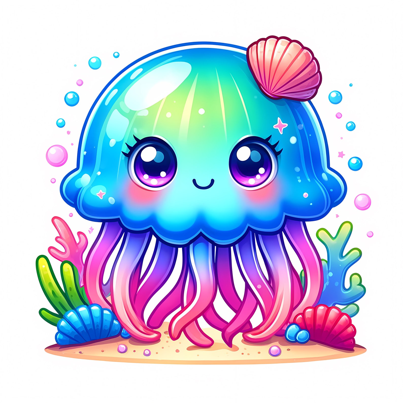 Jellyfish Clipart | Rainbow Ocean Art (digital Download - Etsy