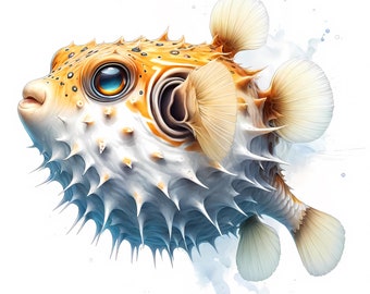 Whimsical Puffer Fish Clipart | Marine Life Art (Digital Download) Set of 12 JPGs