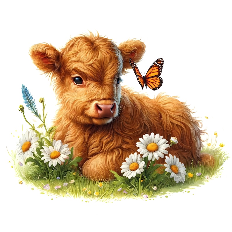 Baby Highland Cow Clipart – Farmhouse Style Art (JPG Digital Download ...