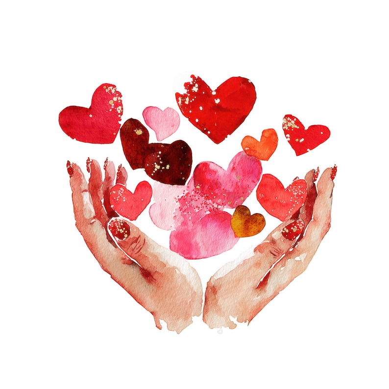 Hearts in Hands Clipart: Valentine's Day Graphics, Sweet Love Hands ...