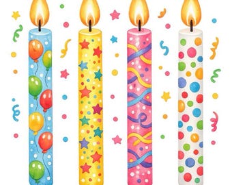 Colorful Birthday Candles Clipart: Celebration Birthday Graphics, Digital Download, 15 PNGs