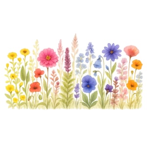 Wildflowers Border Clipart, 11 High-Quality PNG, Wildflowers Border Bundle, Watercolor clipart, Digital download, Paper craft, junk journals