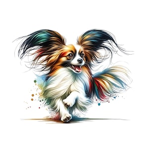 Clipart de perro Papillon / 10 archivos JPG de alta calidad / Paquete de clipart / Arte mural / Manualidades en papel / Impresiones digitales / Descarga digital / Uso comercial