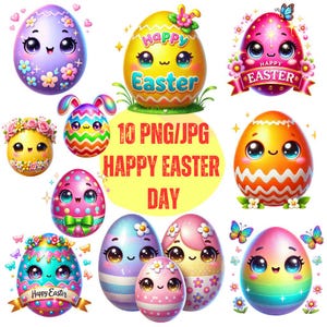 Happy Easter Clipart | 12 High-Quality Design | Cute Egg Easter Clipart Bundle | Easter Day | Easter Eggs Art | Printables | Commercial Use