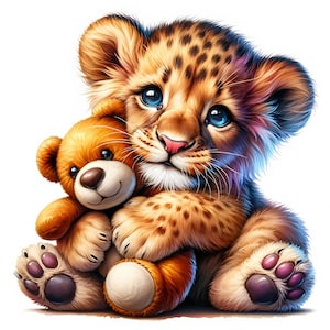 Clipart mignon lionceau | 11 fichiers JPG de haute qualité | Lot d'adorables lionceaux | Décoration Safari pour chambre de bébé | Art animalier | Imprimables | Utilisation commerciale