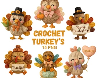 Thanksgiving-Türkei häkeln Clipart, Kunstgarn PNG (digitaler Download)
