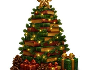 Book Christmas Tree Clipart: Festive Book Stack PNG (Digital Download, Set of 12