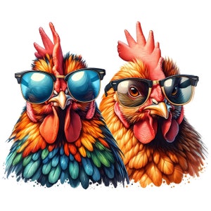 Imágenes prediseñadas de pollos geniales / 14 archivos JPG de alta calidad / Paquete de imágenes divertidas de pollos geniales / Arte de animales de granja / Arte mural / Imprimibles / Uso comercial