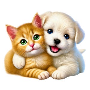 Clipart mignon chat chien | 13 modèles de haute qualité | Lot de cliparts réconfortants pour l'amitié entre chiens et chats | Animaux de compagnie | Art pour chambre d'enfant | Imprimables