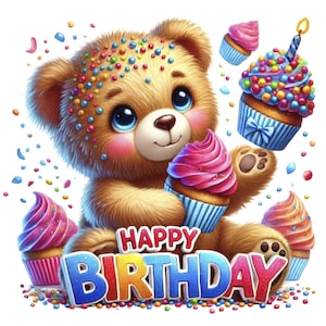 Teddy Bär Geburtstag Clipart | 11 hochwertige PNGs | Alles Gute zum Geburtstag Teddybär Bündel | Geburtstags-Party-Kunst | Geburtstagskarte | Kommerzielle Nutzung