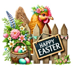 Clipart de pollo de Pascua, 10 diseños de alta calidad, paquete de pollo de Pascua feliz, huevos de Pascua, día de Pascua Png, sublimación, descarga digital