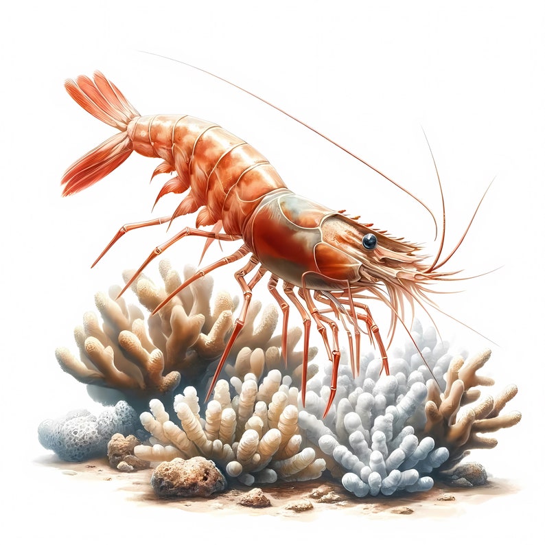 Shrimp Clipart: Seafood Art Prints, Coastal Decor (Digital Download, Commercial Use) 11 JPG image 2
