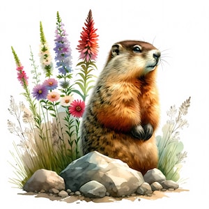 Groundhog with Flowers Clipart - 15 High Quality JPGs - Floral Groundhog Clipart Bundle - Nursery Decor - Groundhog Day - Commercial Use