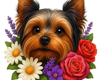 Clipart floreale di Yorkshire Terrier, cane Yorkie PNG (download digitale) Set di 10