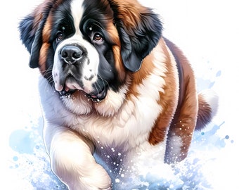 Ilustraciones de acuarela de San Bernardo / Láminas artísticas de perros (Descarga digital) 10 JPG