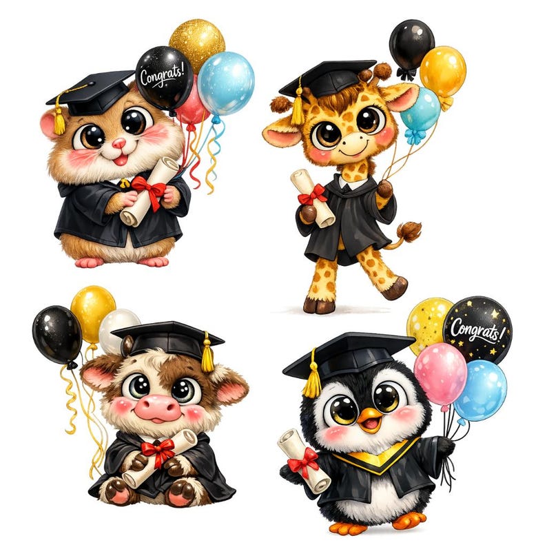 Animals Graduation Clipart: Whimsical Animal Graduates With Caps ...