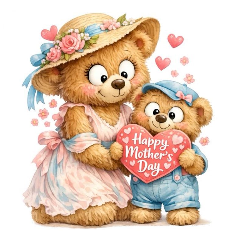 Mother's Day Teddy Bear Clipart, Mama Baby Bear Graphics (digital ...