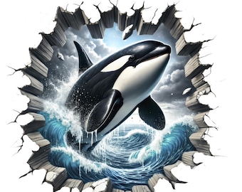 Clipart 3D z orką wyłaniającą się z wody, motyw oceaniczny (do pobrania cyfrowego) zestaw 10 szt.