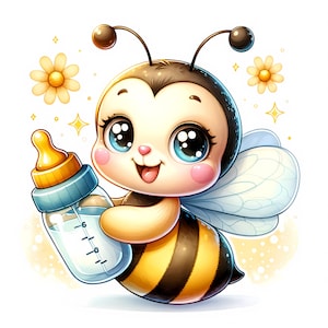 Ape carina con biberon Clipart / 10 JPG di alta qualità / Pacchetto clipart / Arte murale / Decorazione per la cameretta dei bambini / Lavoretti di carta / Stampe digitali
