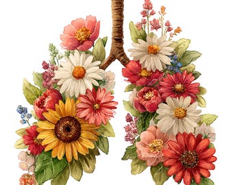 Floral Lungs Clipart | Botanical Medical Graphics | Digital Download | Commercial Use | 12 PNG