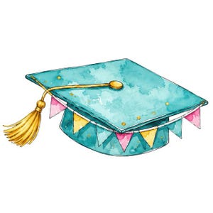 Watercolor Graduation Cap Clipart, School Graduate Graphics, Grad Hat ...
