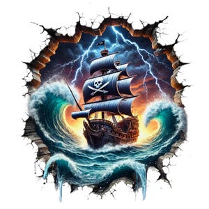 14 PNGs/JPGs, Clipart de Navio Pirata | Pacote de Clipart de Navio Pirata 3D | Decoração de Parede | Arte Náutica | Arte Pirata | Imprimíveis | Uso Comercial