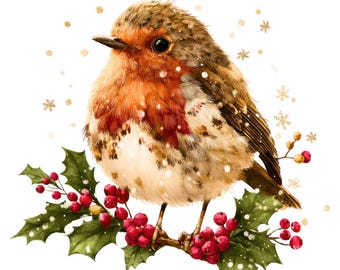 Christmas Robin Clipart: Holiday Bird Graphics (Digital Download) 12 PNGs