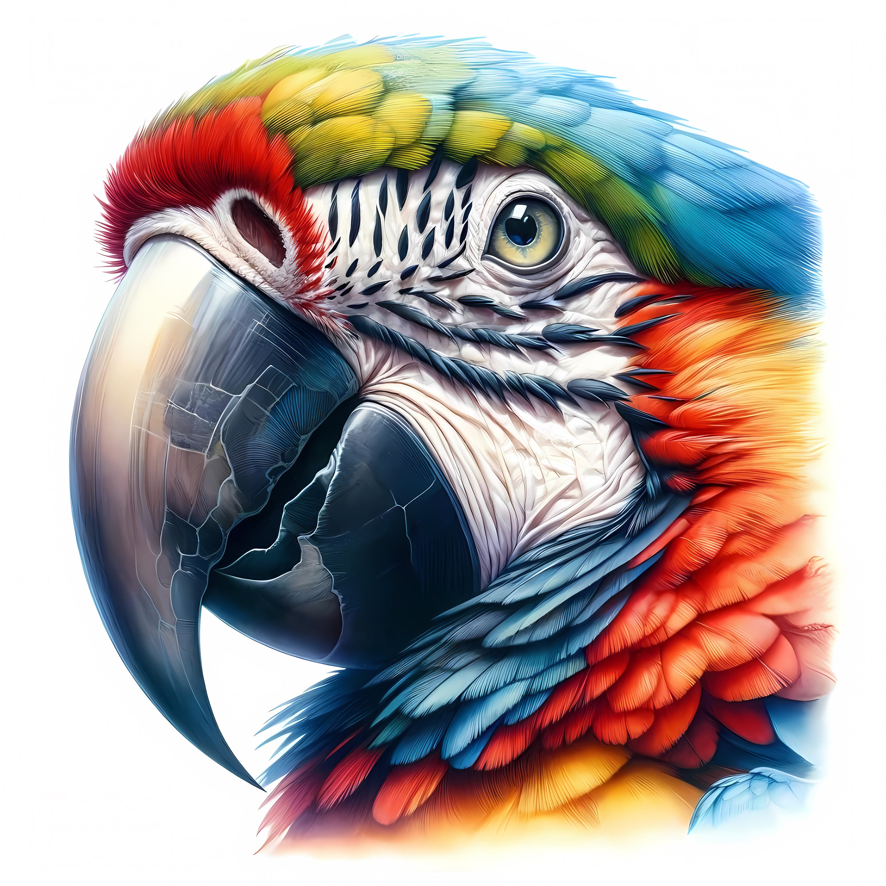 コンゴウインコ　絵画 コンゴウインコオウム赤オウム水彩画アート絵画動物鳥オリジナル