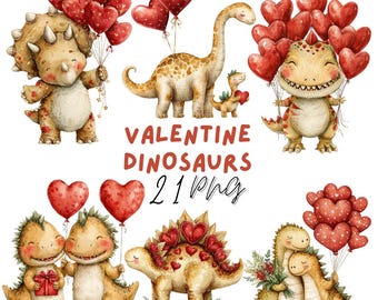 Nyckfull Alla hjärtans dag dinosaurie Clipart: Bedårande kärleksgrafik (digital nedladdning) 21 PNG