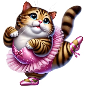 Clipart chat de ballet | 12 fichiers JPG de haute qualité | Lot de cliparts mignon chaton de danse | Art de chat dansant | Art félin | Imprimables | Utilisation commerciale