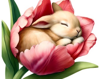 Bunny in Flower Clipart | Nursery Wall Art (Digital Download) Set of 11 JPGs