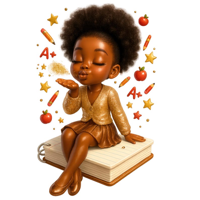 Black Girl Back to School Clipart: Afro Png Graphics, Adorable African ...