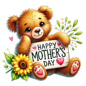 Clipart de osito de peluche para el Día de la Madre, 12 diseños de alta calidad, paquete de feliz Día de la Madre, flores para el Día de la Madre, regalos para el Día de la Madre, uso comercial